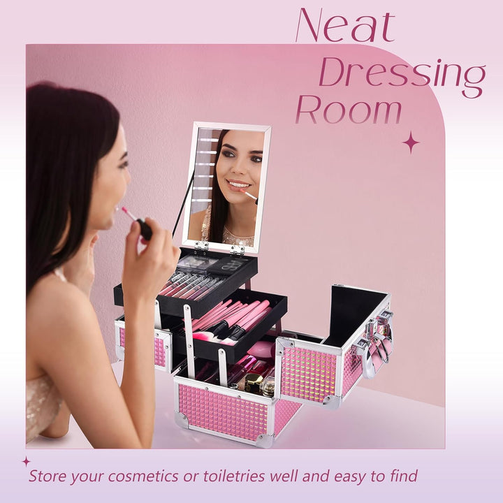 Kosmetikkoffer Schminkkoffer Leer Make up Koffer mit Spiegel Abschliessbare Beauty Case Nagelkoffer