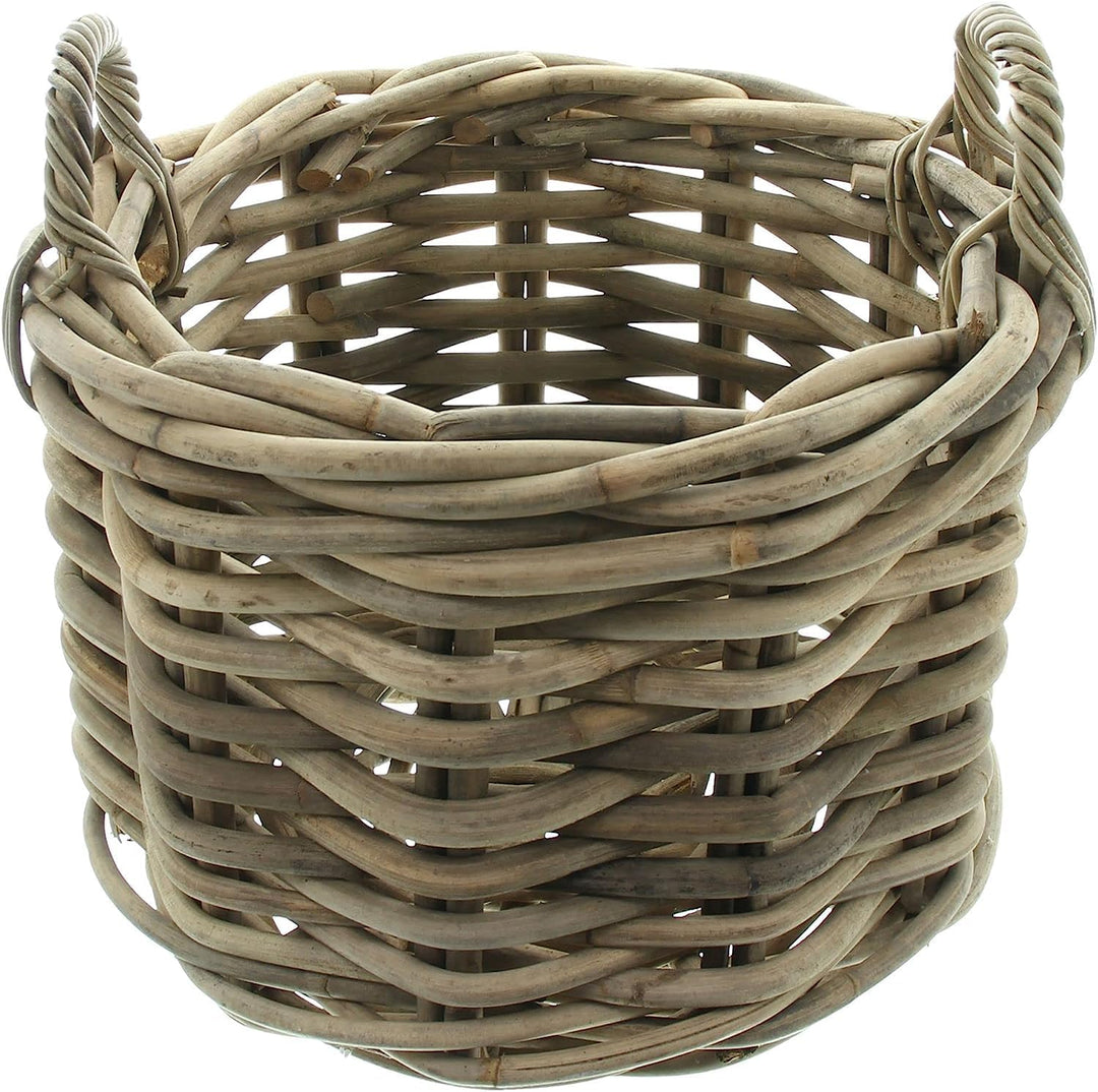 Dekoleidenschaft grosser Rattan-Korb "Rustikal" Ø 50 cm, Aufbewahrungs-Korb, Kaminholzkorb geflochte