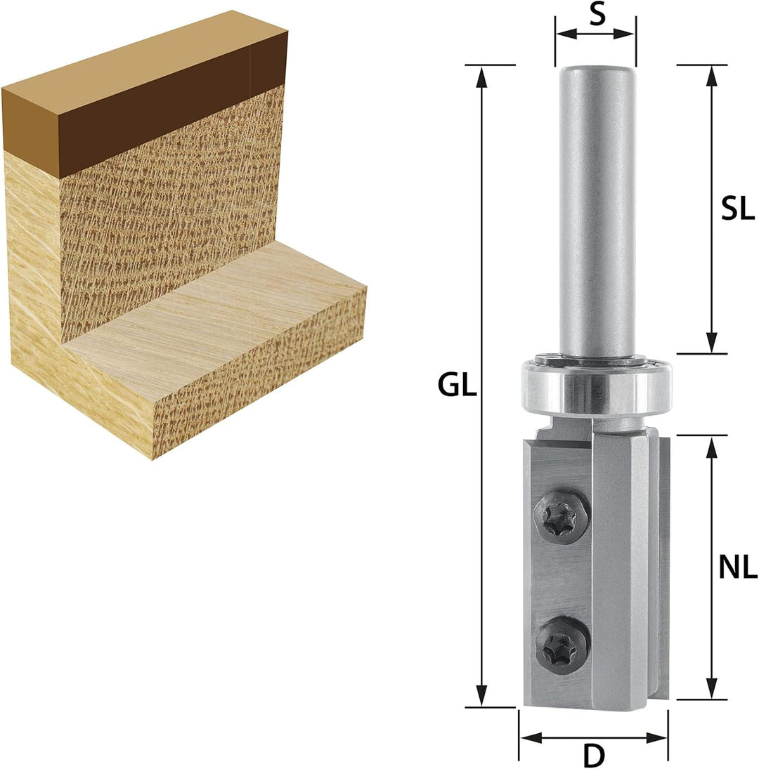 ENT 20323 Wendeplatten Bündigfräser HW, Schaft (S) 8 mm, Durchmesser (D) 16 mm, NL 29,5 mm, mit Kuge