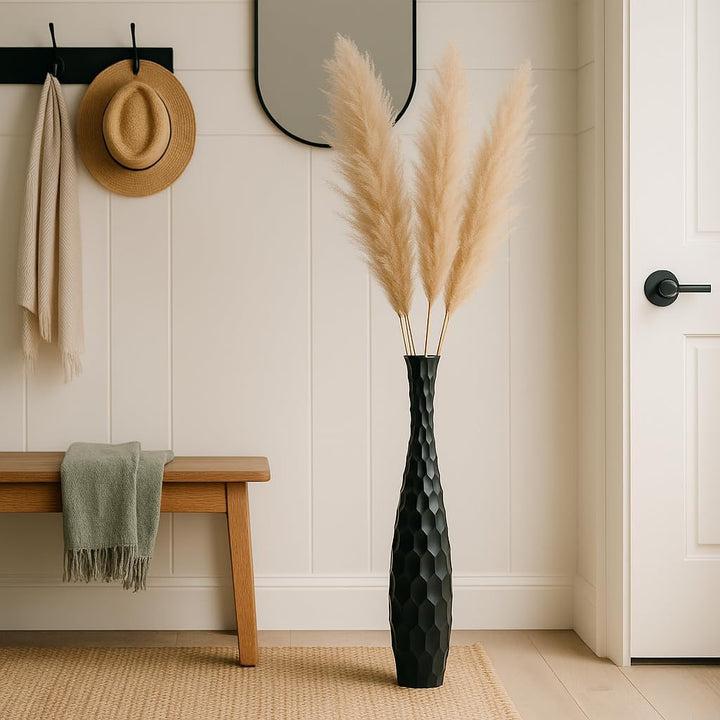 Leewadee Grosse Bodenvase für Dekozweige hohe Standvase Design Holzvase, Holz, 90 cm, Schwarz 90 cm