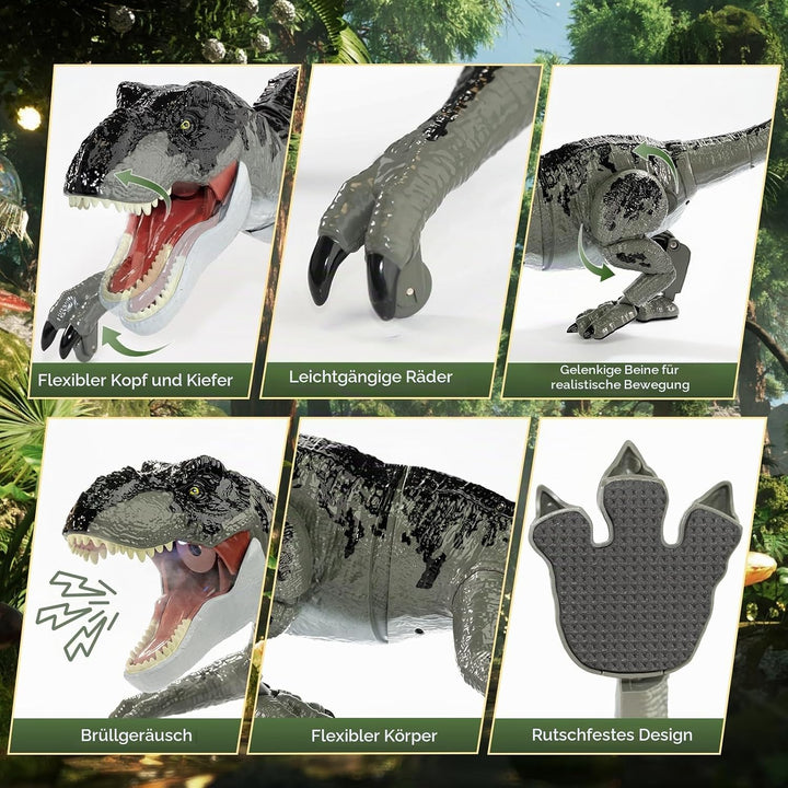 LEAPRCSTORE Ferngesteuertes Dinosaurier Spielzeug für Kinder mit Sprühen | Lichtern und Brüllen, Ele