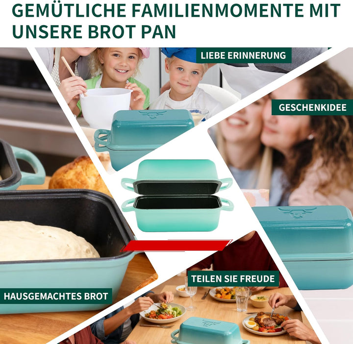 Brotbackform aus Gusseisen mit Deckel, Gusseisen Topf Brot Backen mit 2 Brotmatten Silikon, Emaille