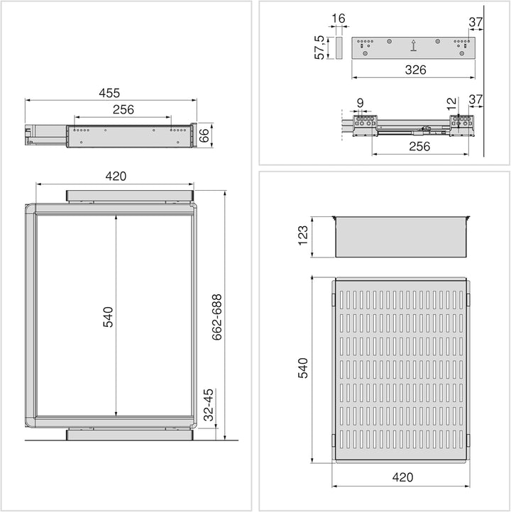 Emuca - Satz aus Metallkasten und ahmen für Schrank Quartz, mit Soft-Close- und Vollauszugsschienen,