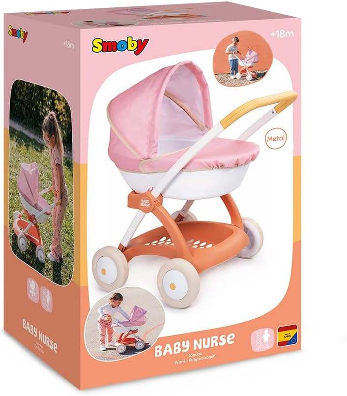 Smoby - Baby Nurse Puppenwagen für Puppen bis 42 cm (Puppe Nicht enthalten) - Abnehmbarer Korb, Meta