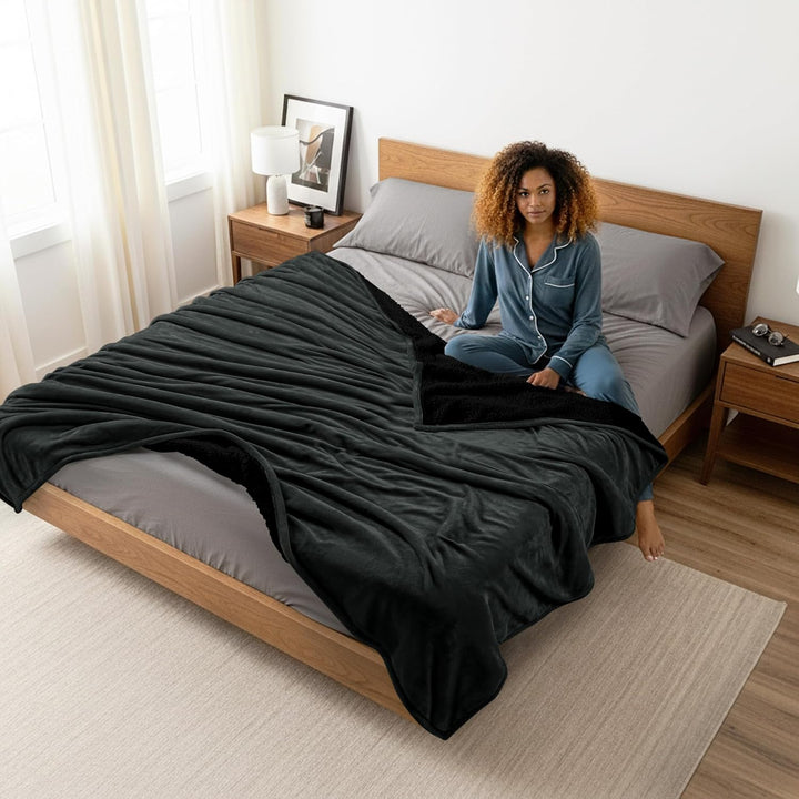 Utopia Bedding Sherpa Decke [Schwarz, 228x228 cm] - 480GSM Thick Warm Plüsch Fleece Wendedecke für B