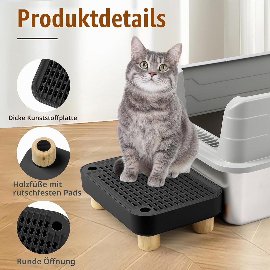 Erhöhte Katzenklo-Rampe, Katzentreppe mit Holzfüssen, Katzenstreu-Filterpedal für automatische selbs