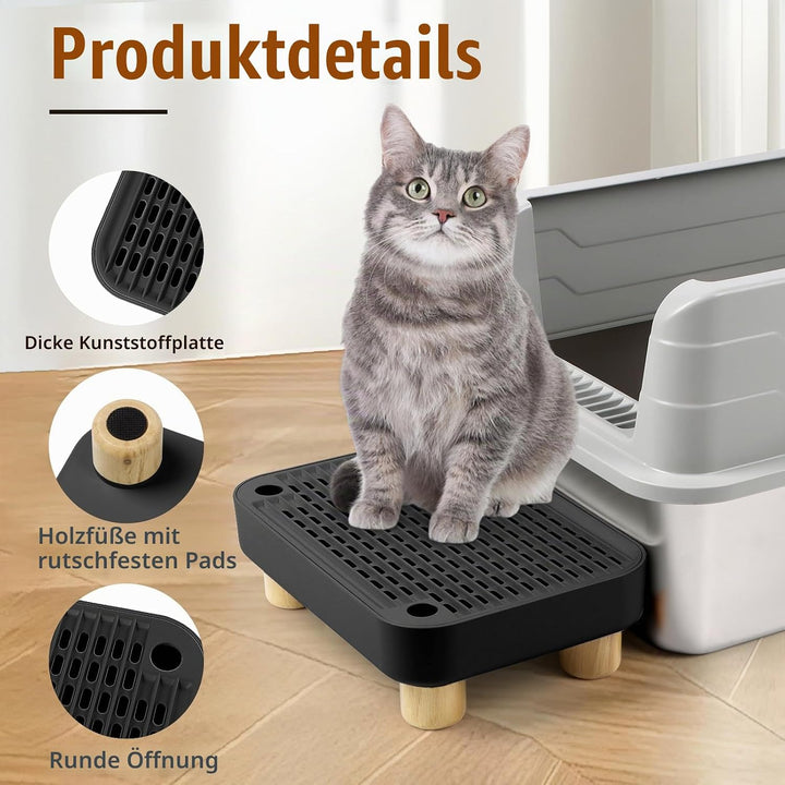 Erhöhte Katzenklo-Rampe, Katzentreppe mit Holzfüssen, Katzenstreu-Filterpedal für automatische selbs