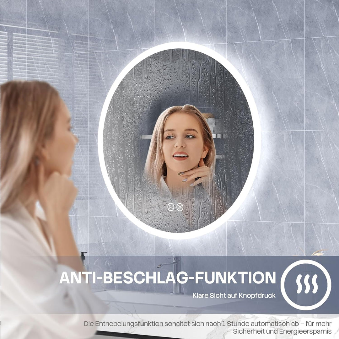 HySail Badspiegel mit Beleuchtung, 5mm Hochauflösender Silber-Spiegel, 3 Farbtemperaturen & Dimmbare