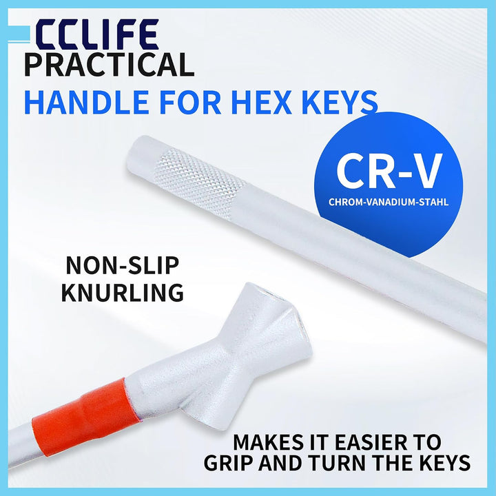 CCLIFE Innensechskantschlüssel set mit Griff Kugelkopf 10tlg | Magnetischer Kugelkopf, langer Hebel,