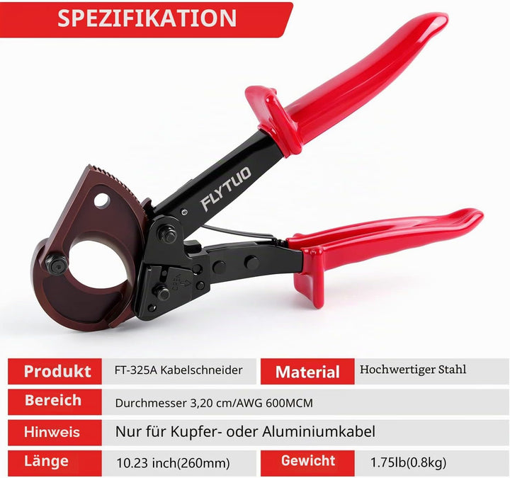 Flytuo Kabelschneider, verbesserte Klinge, robuster Kabelschneider für Aluminium-Kupferkabel und ele
