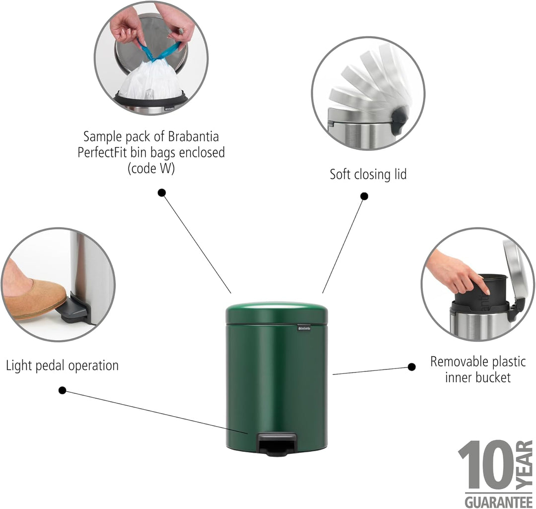 Brabantia Badezimmereimer, Pine Green, 5L 5 Liter Pine Green, 5 Liter Pine Green