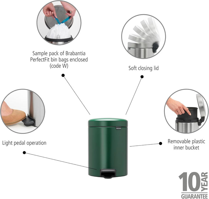 Brabantia Badezimmereimer, Pine Green, 5L 5 Liter Pine Green, 5 Liter Pine Green