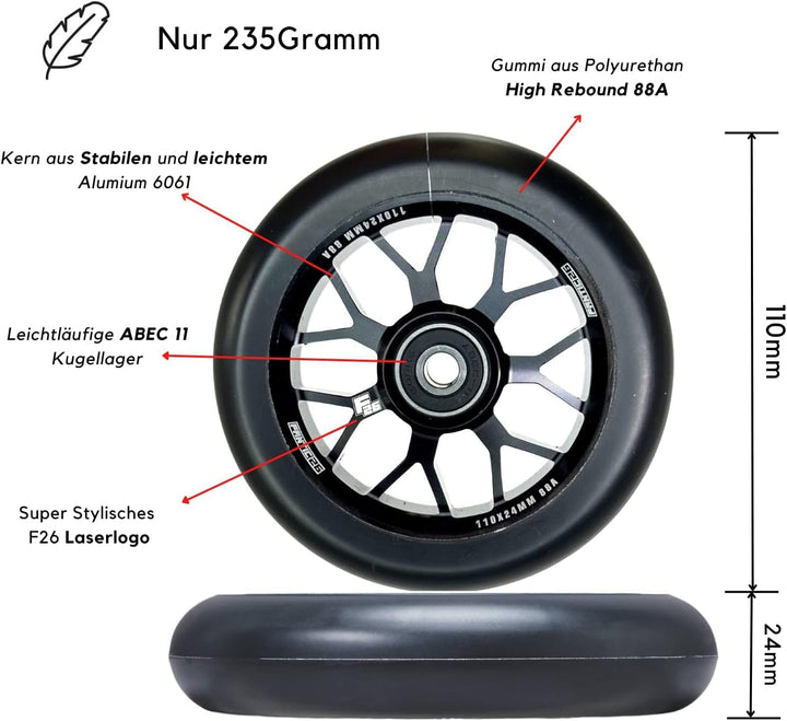 Fantic26 Stunt-Scooter Trick Roller Ersatzteile Bundle mit Odi SL Soft Griffen I Spy7 110mm Abec11 R