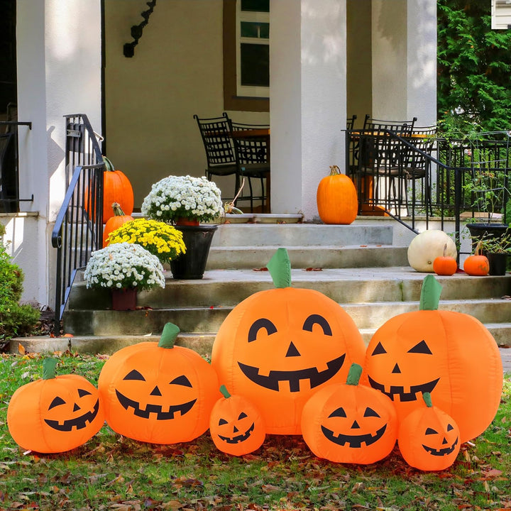 Solpex Halloween Deko, aufblasbar Kürbis Dekoration, 240 cm, 7 Kürbis-Set mit 21 LED Beleuchtung für