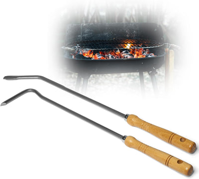 Kaminzubehör Set aus Stocheisen Aschenkratzer mit Holzgriff Kaminbesteck Schüreisen Schürhaken Glutk