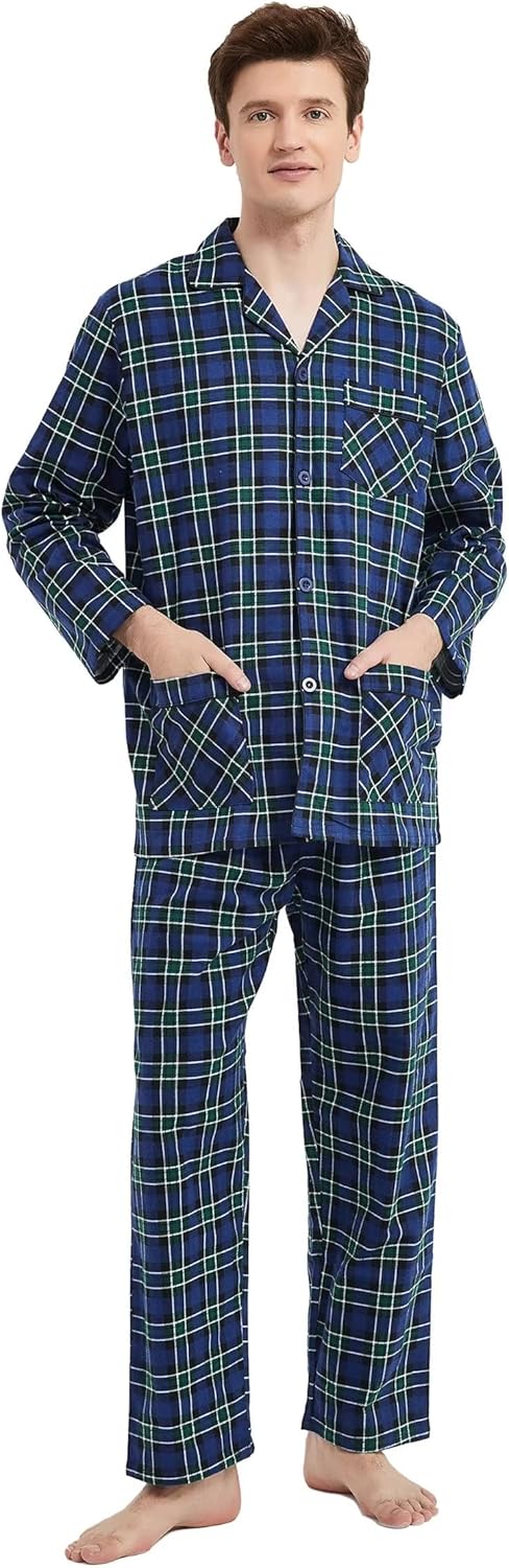 Amaxer 100% Baumwolle Herren Flanell Pyjamas Set Herren Pyjamas Home Fashion Pyjamas Langarm Hosen S