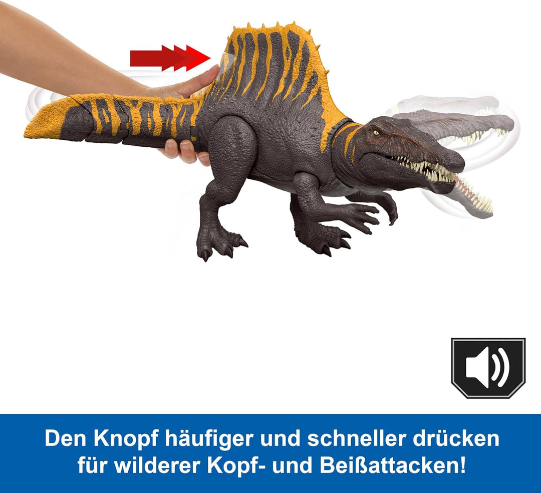 Mattel Jurassic World: Die Wiedergeburt Dinosaurierspielzeug, Tail Thrasher Spinosaurus-Actionfigur
