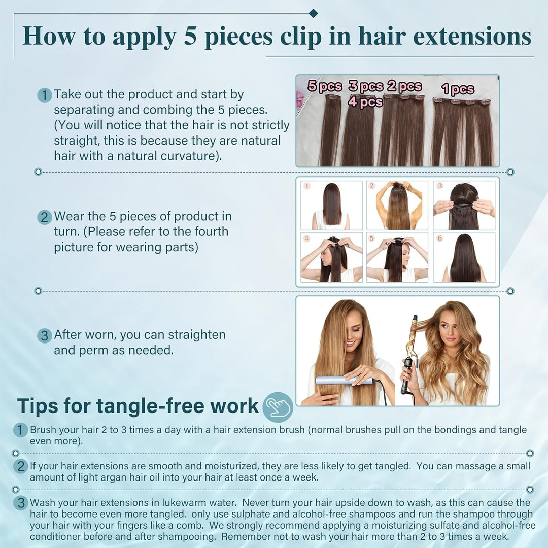 Elailite Clip in Extensions Echthaar, 5 Pcs Remy Haarverlängerung mit 12 Clips, 45cm-70g Glattes Haa