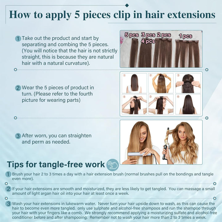 Elailite Clip in Extensions Echthaar, 5 Pcs Remy Haarverlängerung mit 12 Clips, 45cm-70g Glattes Haa