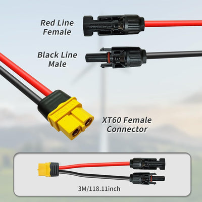 Solarladekabel Solarkabel 0.6M/3M, Solarstecker auf XT60 Stecker Solarpanel Adapter Kabel, für EF DE