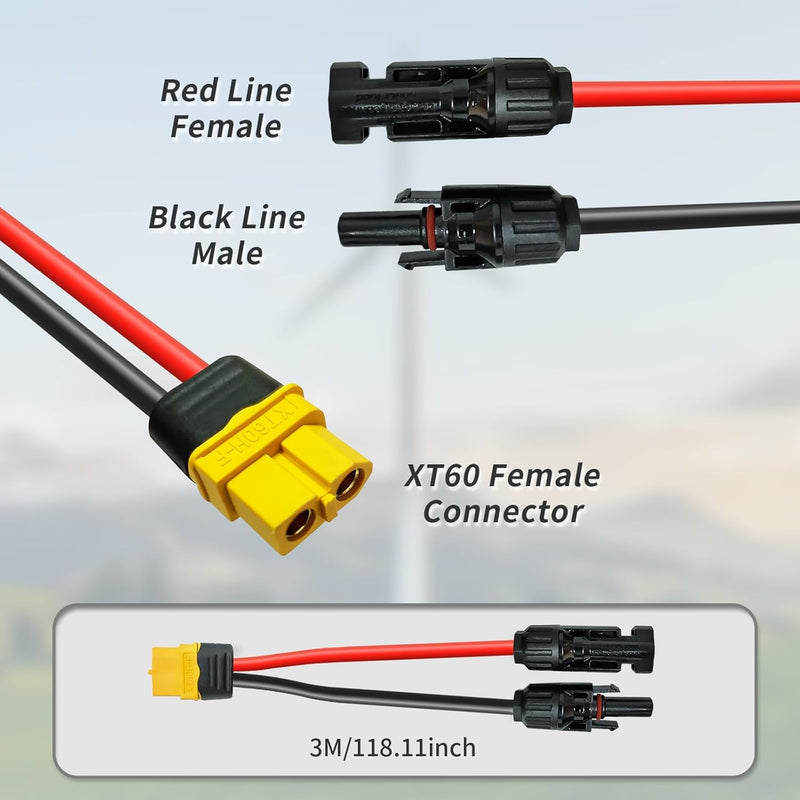 Solarladekabel Solarkabel 0.6M/3M, Solarstecker auf XT60 Stecker Solarpanel Adapter Kabel, für EF DE