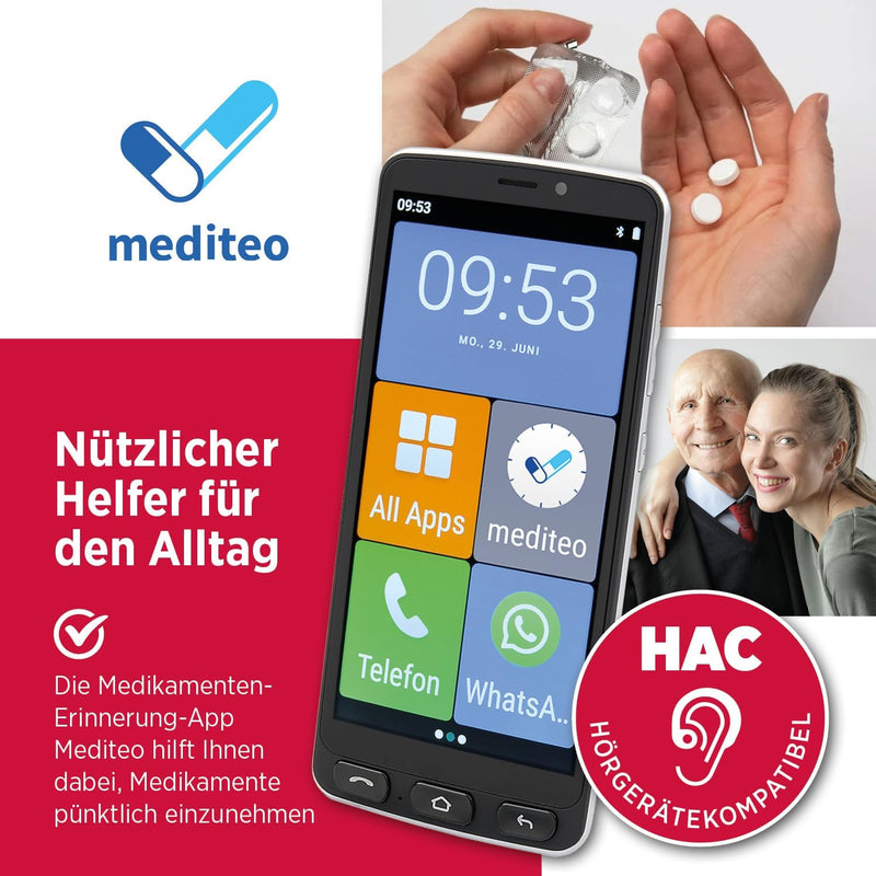 Olympia Neo 16 GB Smartphone für Senioren | Extragrosse Darstellung | Hörgerätekompatibel | Notrufta