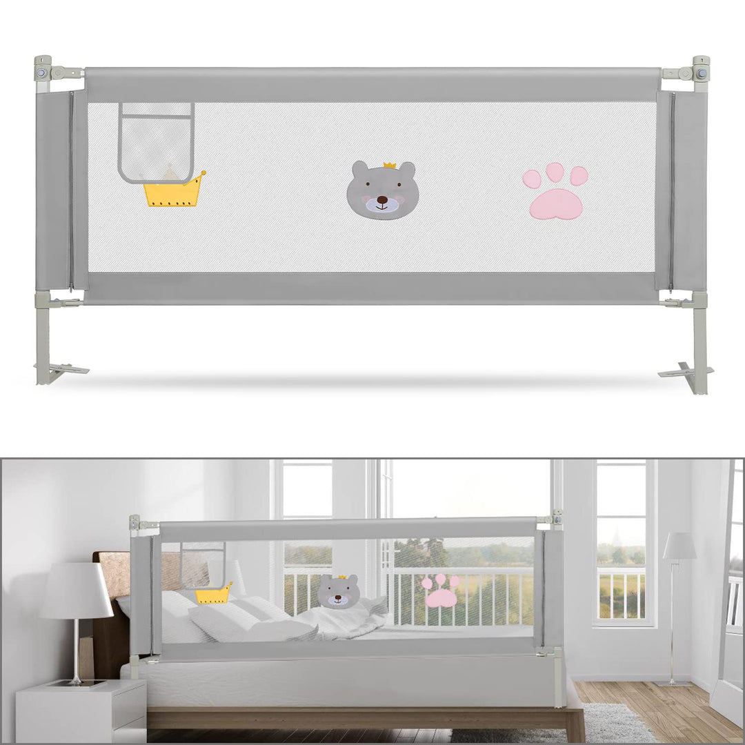 180cm Bettgitter Rausfallschutz, Kinderbettgitter Höhenverstellbar 70-98cm, Bettschutzgitter für Kin