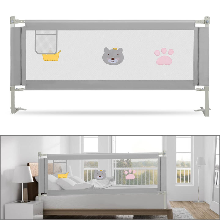 180cm Bettgitter Rausfallschutz, Kinderbettgitter Höhenverstellbar 70-98cm, Bettschutzgitter für Kin