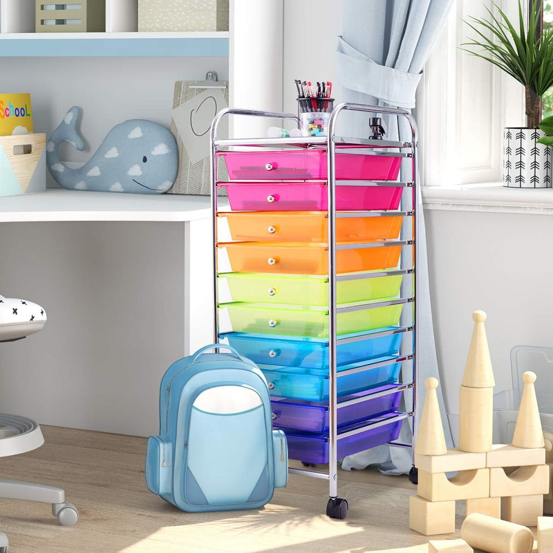 DREAMADE Rollwagen Schublade, Rollschrank Rollcontainer mit Schublade 10 Fächern, Haushaltswagen auf