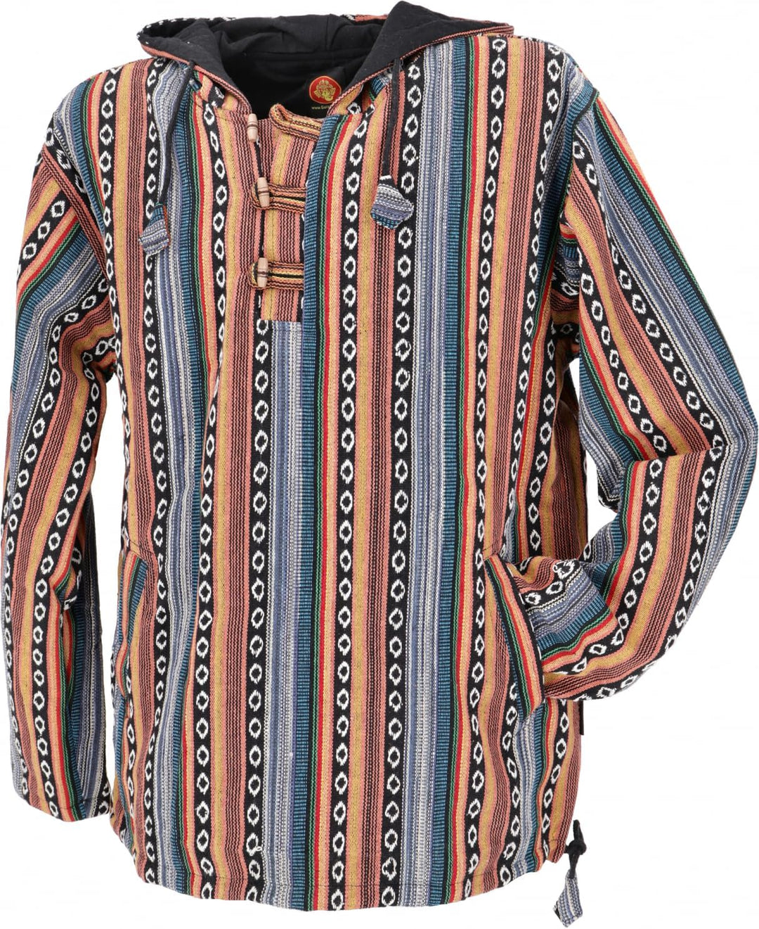 GURU SHOP Goa Kapuzenshirt, Baja Hoodie, Style Kapuzenpullover, Herren, Baumwolle L Blau/Orange, L B