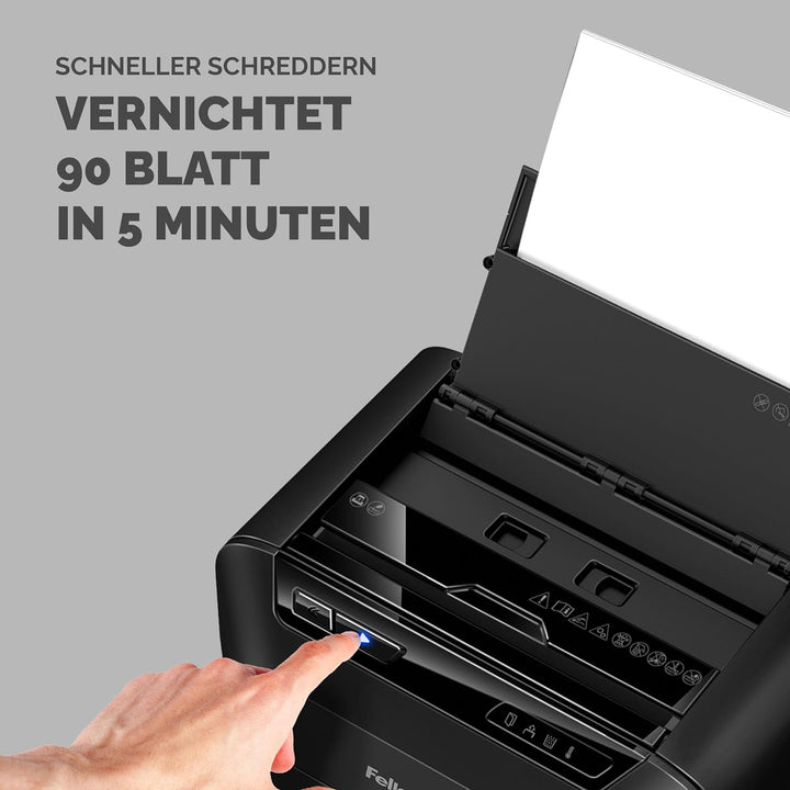 Fellowes Autofeed Aktenvernichter, AutoMax 90M, Minicut (P4), Papierschredder für Büro, Schredder, m