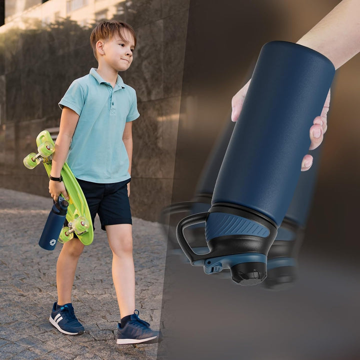 Fjbottle Edelstahl Trinkflasche Sport mit Magnetischem Deckel 1L, 800ml, 600ml, 400ml BPA-Frei Ausla