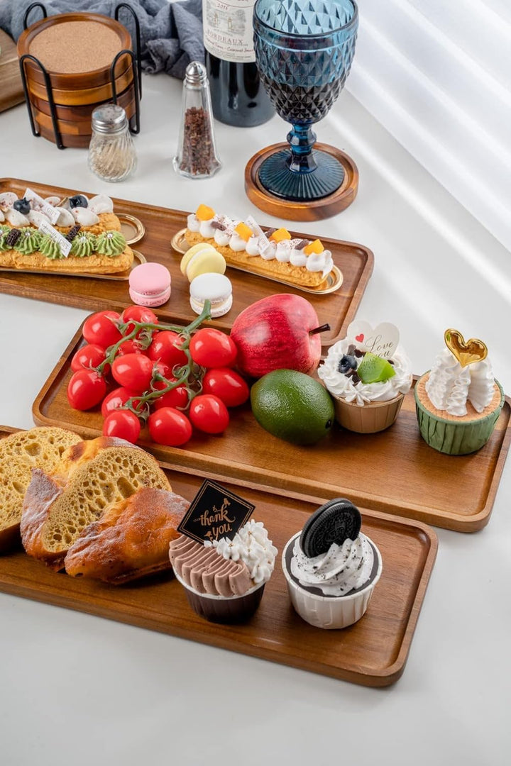 Holztablett Deko Tablett Holz 3 Stück - Serviertablett aus Akazienholz 36x14 cm - Holz Tablett Dekot