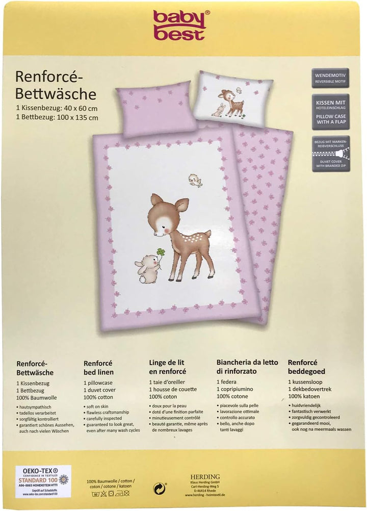 Herding Baby Best Bettwäsche-Set, Kleines Reh, Kopfkissenbezug 40 x 60 cm mit Hoteleinschlag, Bettbe