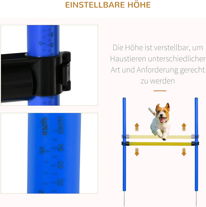 PawHut Agility-Übungs-Set Slalom-Hürden-Tunnel Hundesport Trainingsplatz PE+Polyester Blau+Gelb