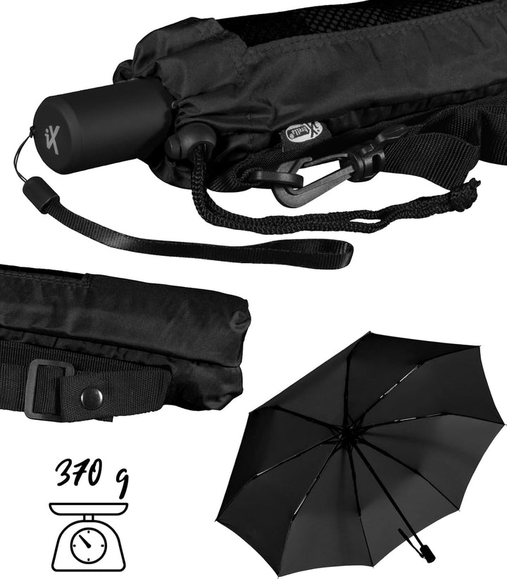 iX-brella Trekking XL Taschenschirm 115 cm gross mit Umhängetasche black, black