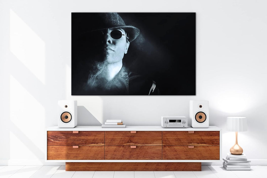 deyoli Gangster mit retro Brille Format: 80x60 als Leinwand, Motiv fertig gerahmt auf Echtholzrahmen