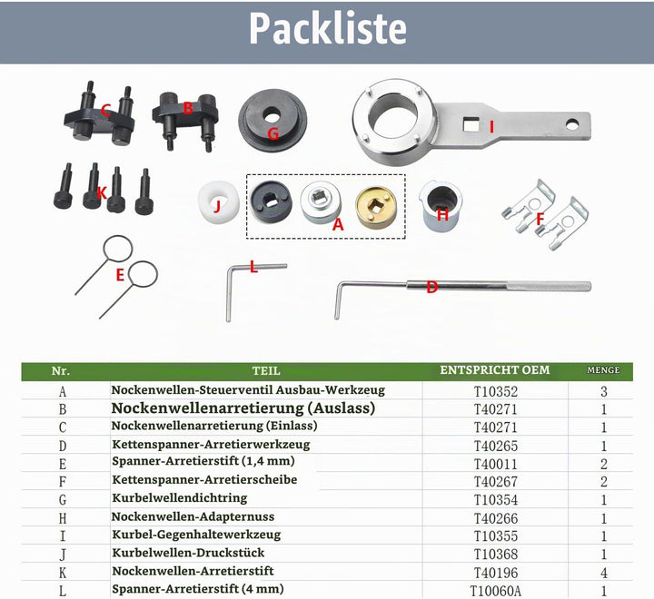 Zoomtools Motor-Nockenwellen-Arretier-Ausrichtungs-Timing-Werkzeugsatz für Audi VW Skoda VAG 1,8 2,0