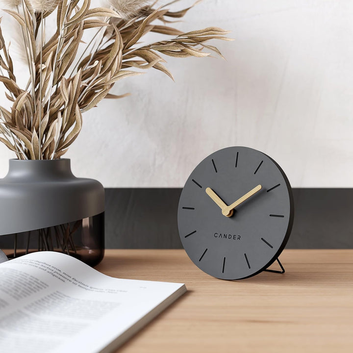Cander Berlin MNU 2615 G Tischuhr grau 15 cm batteriebetrieben ohne Ticken Vintage analog modern Hol