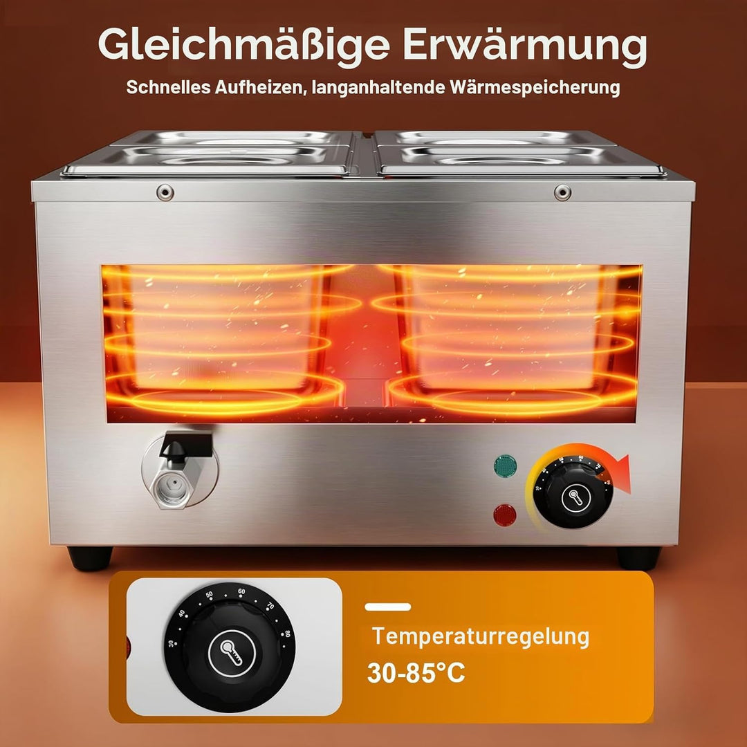 TAIMIKO Bain Marie Speisenwärmer 1500W Elektrisches Buffetwärmer 220V Schmelztopf Professioneller ko