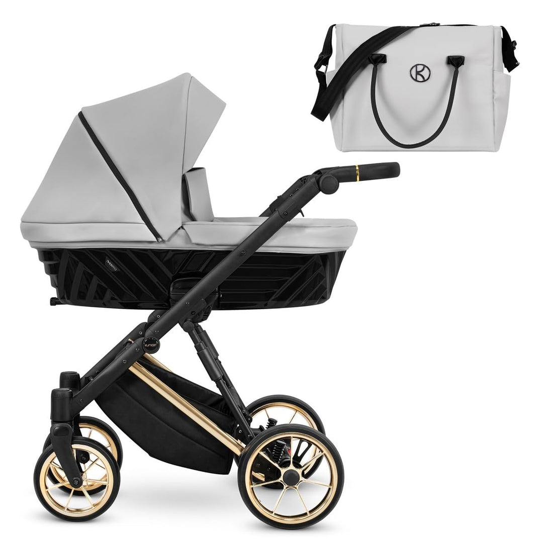 Kunert Ivento Premium 2in1 Kinderwagen mit Goldrahmen, Aluminiumrahmen, Bunt (Grau), Grau