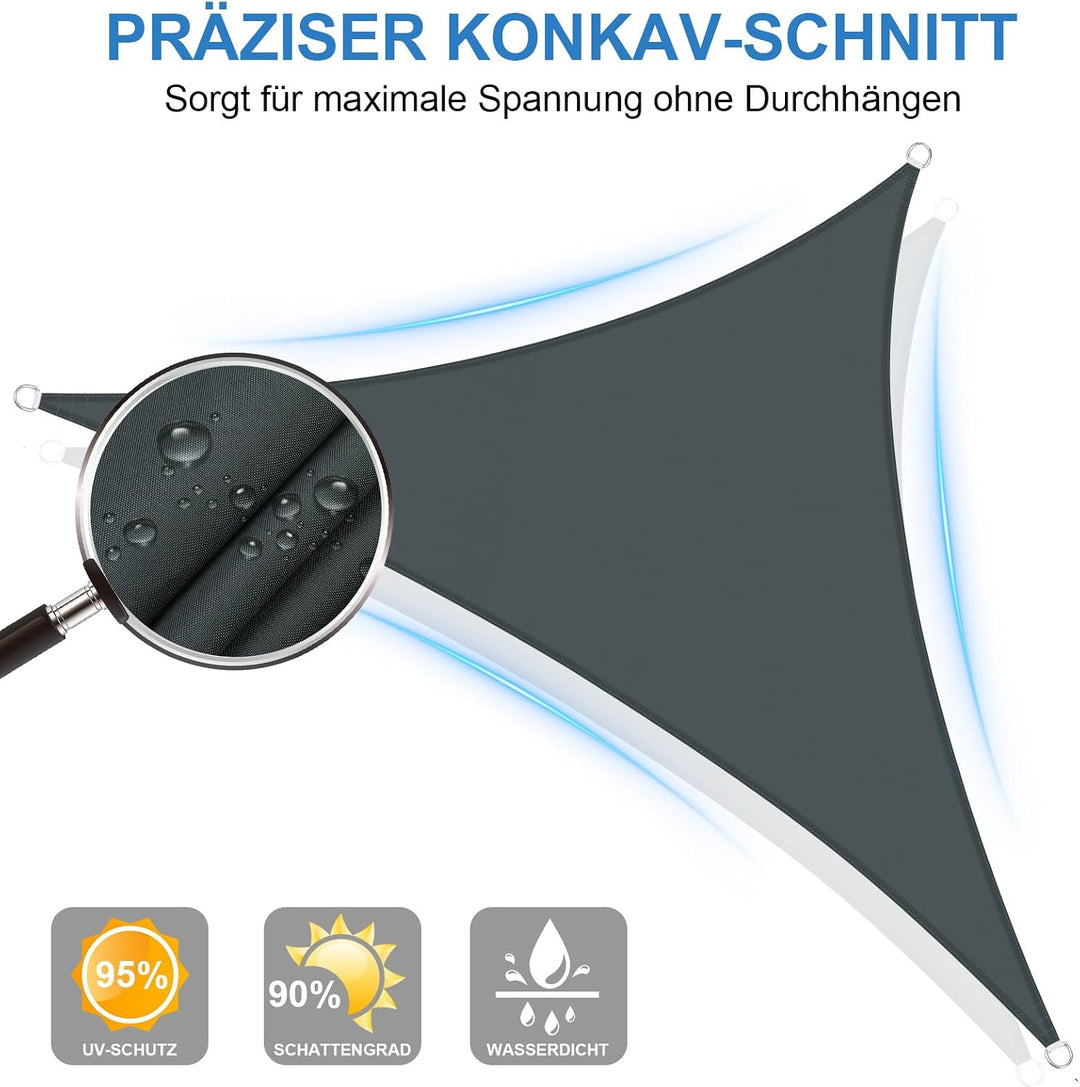 3x3x4,25m Sonnensegel Dreieck Wasserdicht Sonnenschutz, Anthrazit | 95% UV Schutz, Regenschutz, Suns