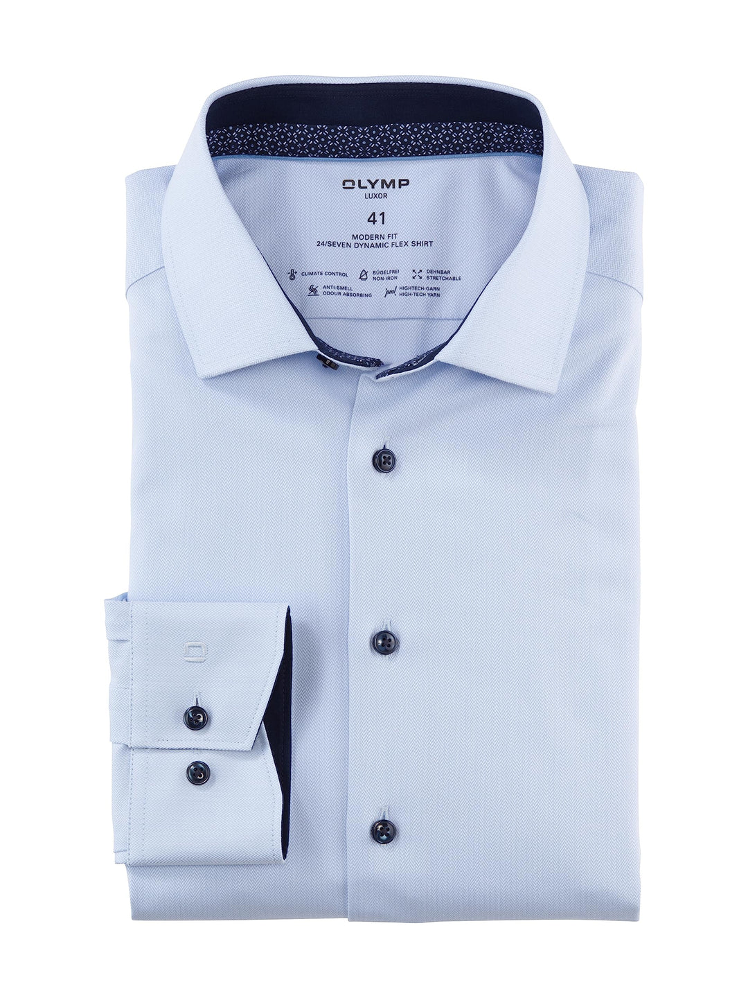 OLYMP Herren Businesshemd Langarm Luxor 24/Seven,modern fit,Global Kent 37 Bleu 11, 37 Bleu 11