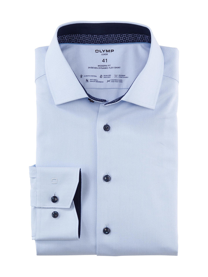 OLYMP Herren Businesshemd Langarm Luxor 24/Seven,modern fit,Global Kent 37 Bleu 11, 37 Bleu 11