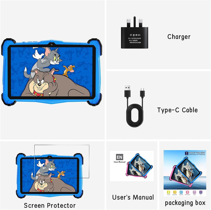 EagleSoar Kinder Tablet 7 Zoll Android 15, Tablet Kinder mit 10GB RAM+64GB ROM+TF 1TB, Kindersicheru