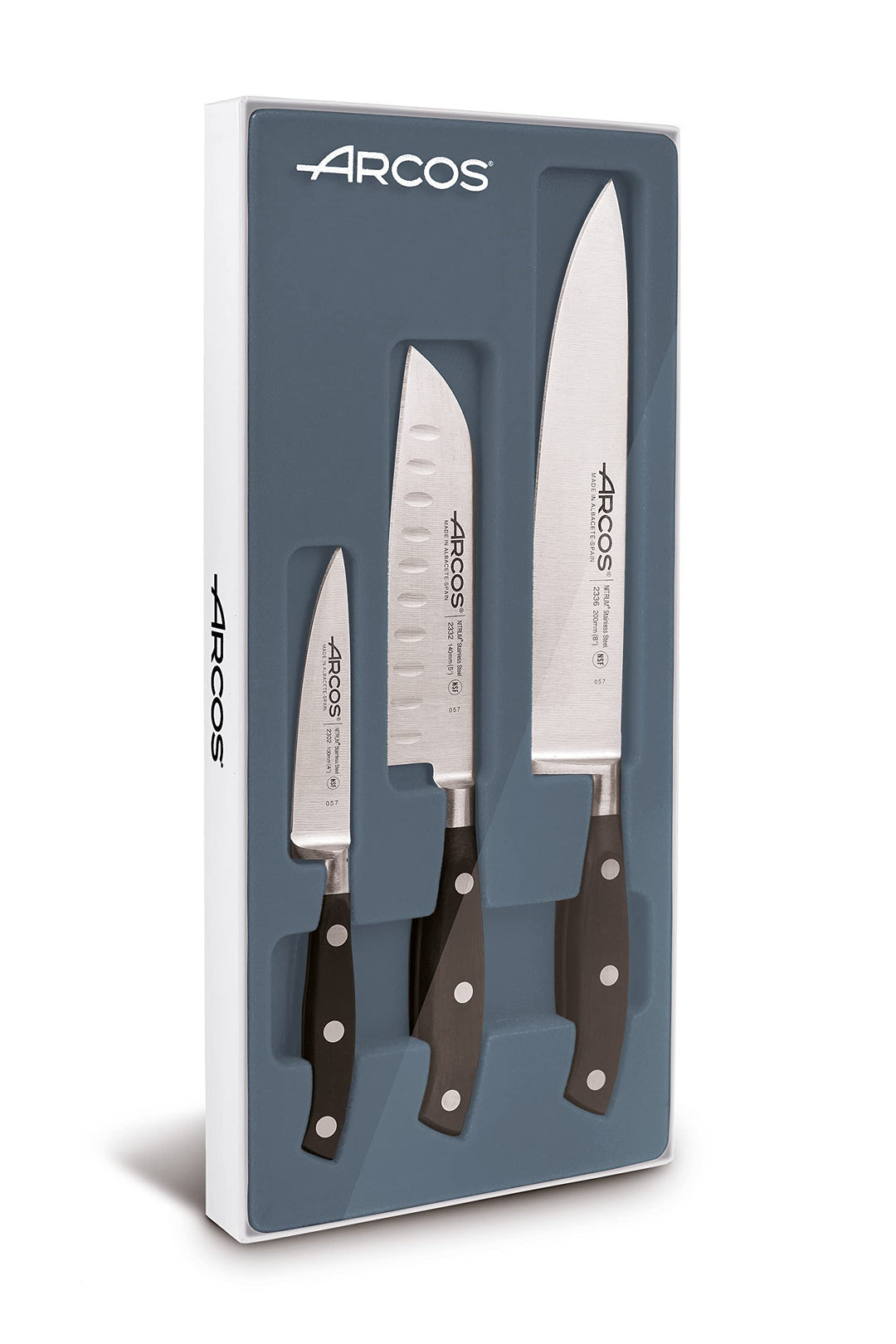 Arcos Küchenmesser-Set: 1 Schälmesser + Santoku + Chefmesser - Set für Köche mit Edelstahlklinge und