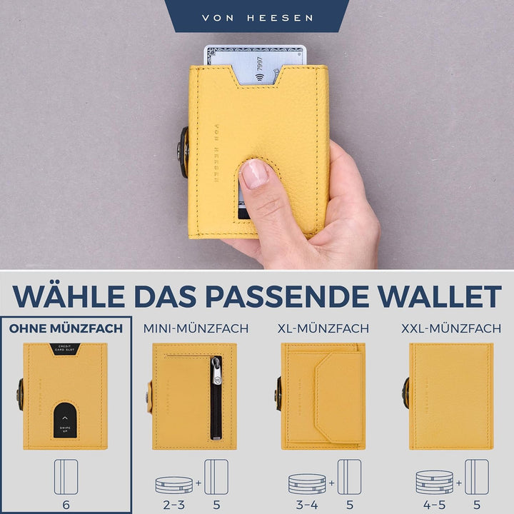 VON HEESEN Slim Wallet mit RFID Schutz - Geldbörse Herren klein - Mini Geldbeutel Damen Portmonee -