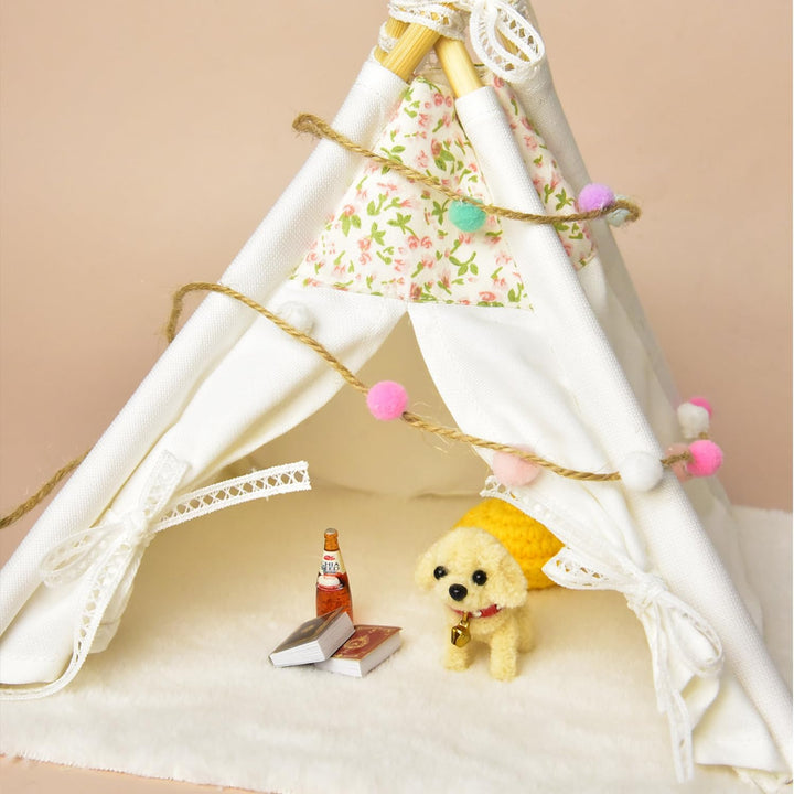 1:12 Puppenhausmöbel Zelt, Fee Stil Miniatur Spitzenzelt mit Teppich, Puppenhaus Zubehör Camping Bet