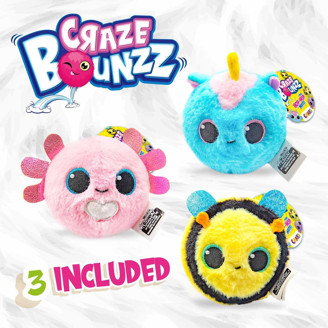 Craze BOUNZZ Trio 3er Bundle Hüpfende Plüschtiere, Flauschige Stofftiere zum Spielen & Sammeln für K