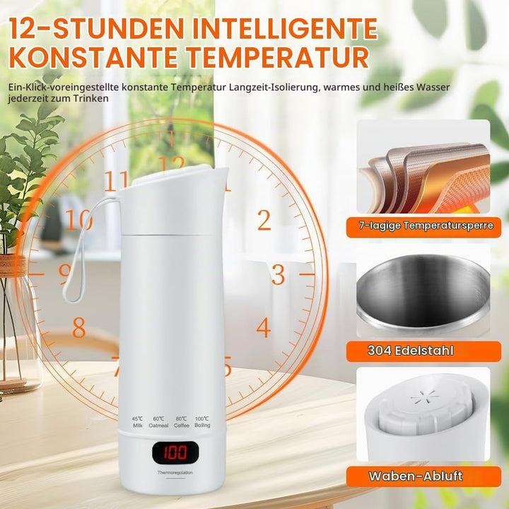 400ML Reise Elektrisch Wasserkocher, 3 in 1 Kleiner Tragbarer Wasserkocher, Mini Electric Kettle mit